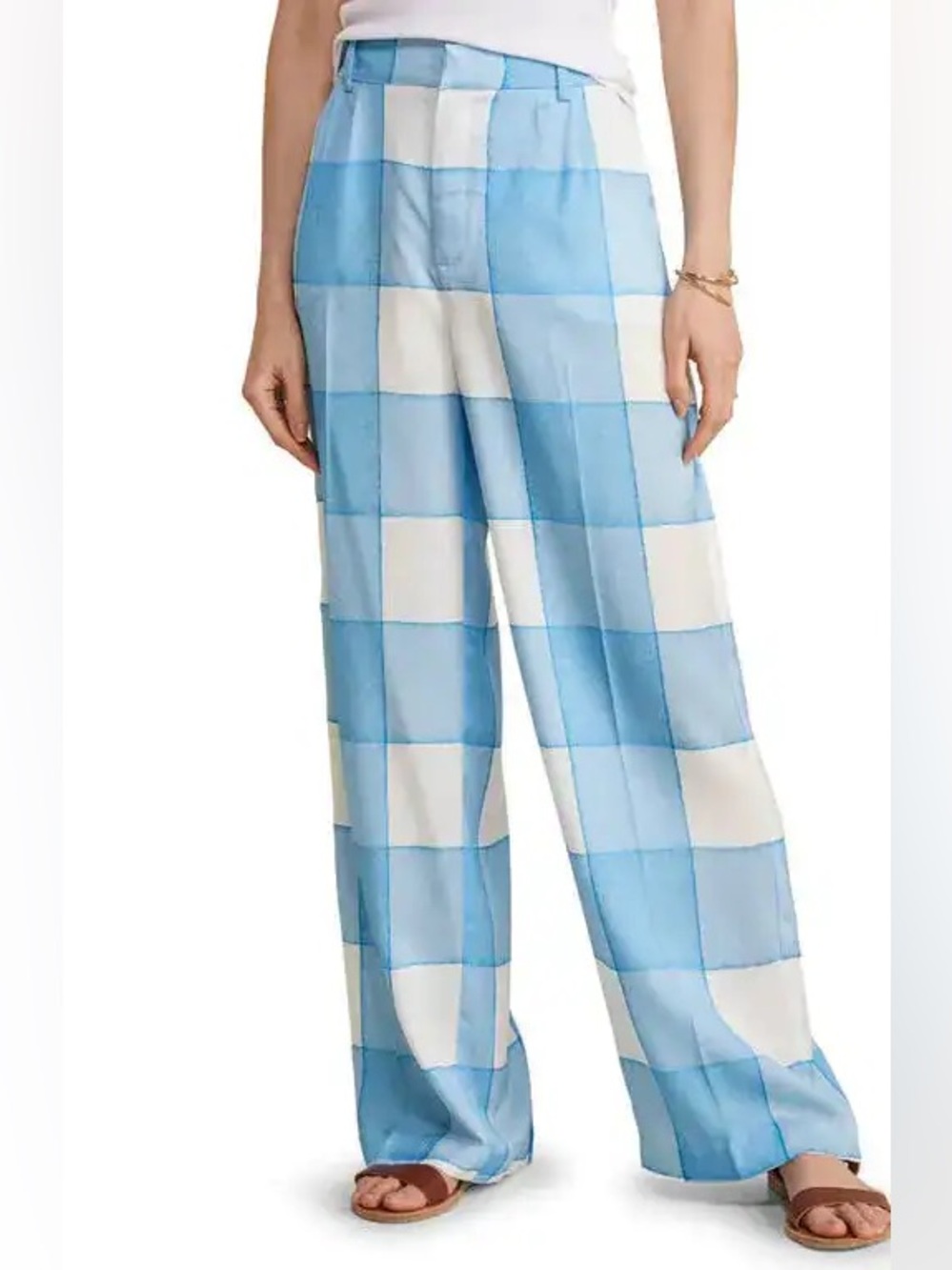 NWT Vineyard Vines $268 Luxe Check Trouser Pants Blue/White Gingham 12 Straight